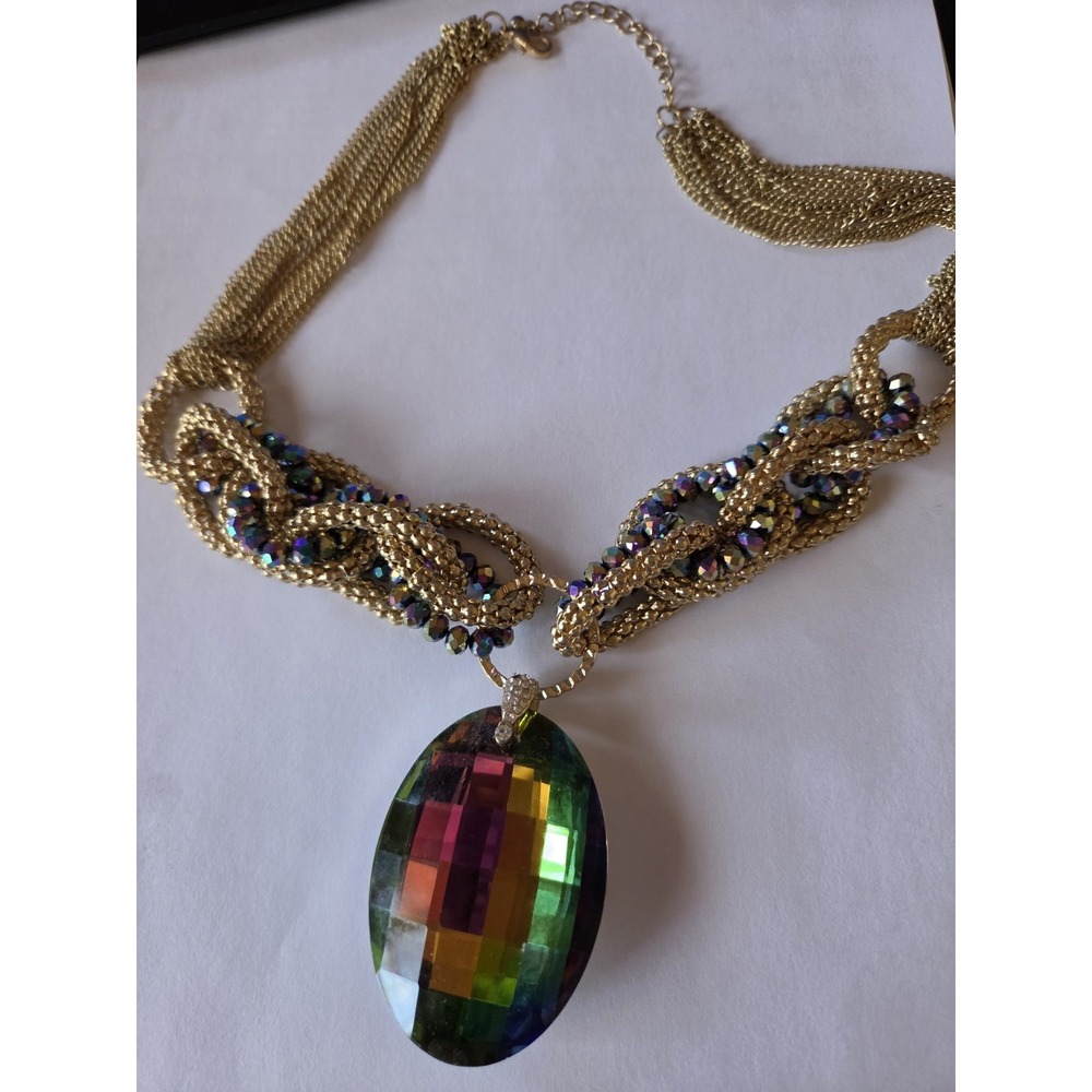 Mesmerizing Rainbow Vitrail Crystal Statement Necklace Costume Jewelry Gypsy